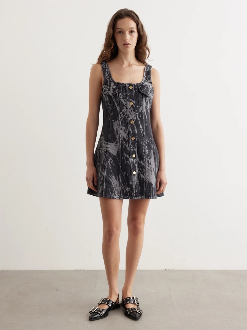 Ganni Denim Button-Front Mini Dress
